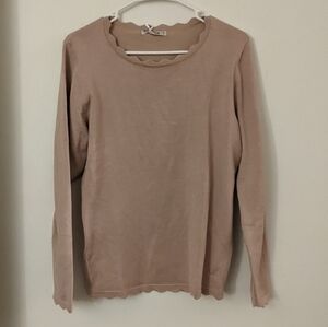 Grace Karin Beige Scallop Edge Preppy Pullover Sweater Medium